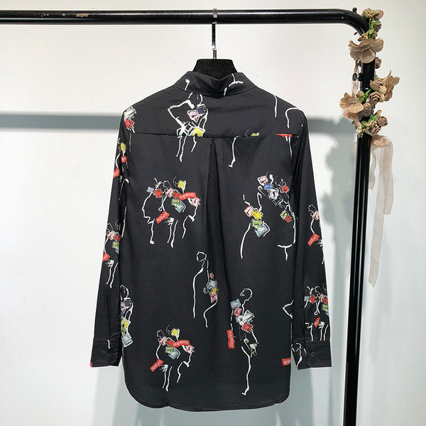 Cămașă casual cu mâneci lungi și buzunare negru cu model