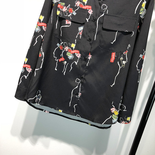 Cămașă casual cu mâneci lungi și buzunare negru cu model