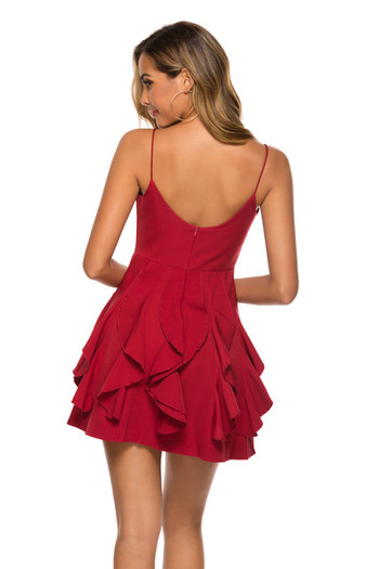 Rochie elegantă de damă cu bretele subțiri în roșu