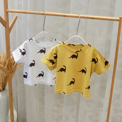 Детска тениска за момчета с О-образно деколте в бял и жълт цвят