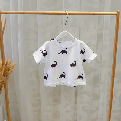 Tricou pentru copii pentru baieti cu decolteu O in alb si galben