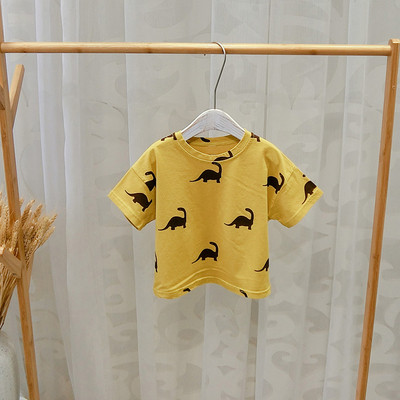 Tricou pentru copii pentru baieti cu decolteu O in alb si galben