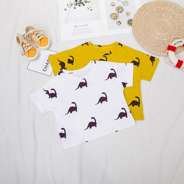 Tricou pentru copii pentru baieti cu decolteu O in alb si galben