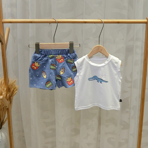 Pantaloni scurți casual pentru copii pentru băieți în albastru și alb