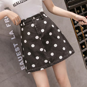 Fusta de dama actuala din denim cu buline in doua culori cu talie inalta