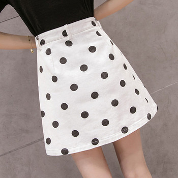 Fusta de dama actuala din denim cu buline in doua culori cu talie inalta