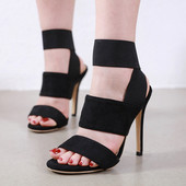 Sandale de damă cu toc înalt, de culoare neagră