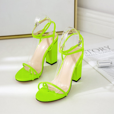 Model nou de sandale de dama moderne cu toc gros in portocaliu si verde