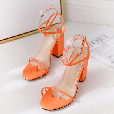 Model nou de sandale de dama moderne cu toc gros in portocaliu si verde