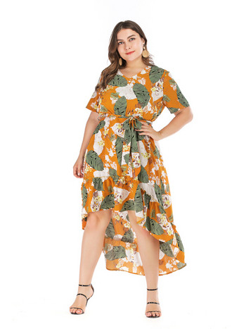 Дамска рокля с флорален мотив асиметричен модел от XL до 4XL 