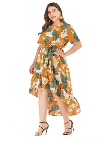 Дамска рокля с флорален мотив асиметричен модел от XL до 4XL 