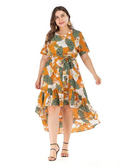 Дамска рокля с флорален мотив асиметричен модел от XL до 4XL 