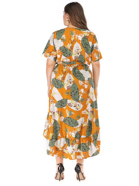 Дамска рокля с флорален мотив асиметричен модел от XL до 4XL 