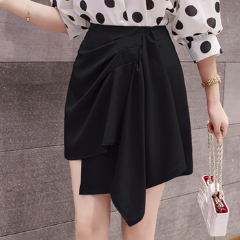 Fusta moderna asimetrica de dama in rosu si negru cu talie inalta