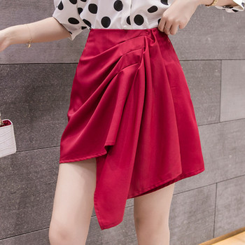 Fusta moderna asimetrica de dama in rosu si negru cu talie inalta