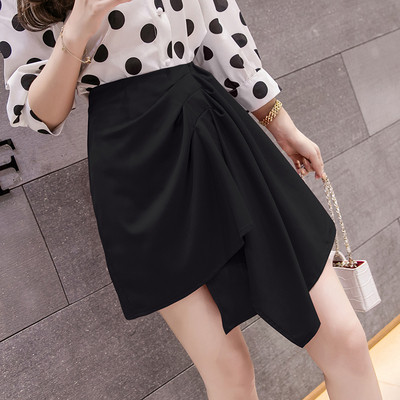 Fusta moderna asimetrica de dama in rosu si negru cu talie inalta