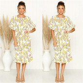 Стилна дамска рокля с О-образно деколте в бял цвят