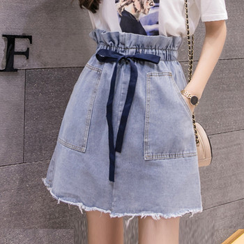 Fusta de dama din denim cu talie inalta de culoare albastru deschis