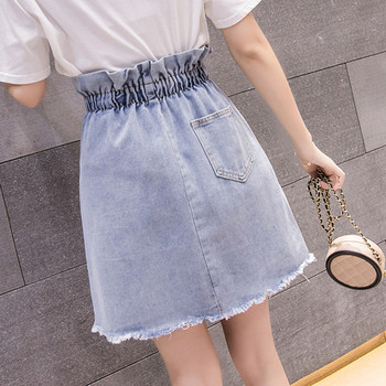 Fusta de dama din denim cu talie inalta de culoare albastru deschis