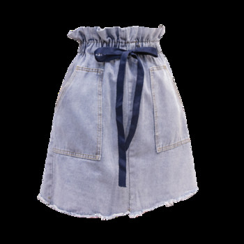 Fusta de dama din denim cu talie inalta de culoare albastru deschis