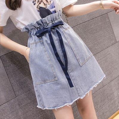 Fusta de dama din denim cu talie inalta de culoare albastru deschis