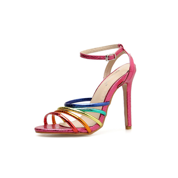 Sandale moderne de damă colorate cu toc înalt