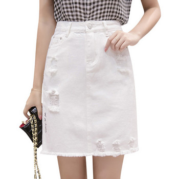 Fusta de denim scurtă, de actualitate, cu talie înaltă, în alb