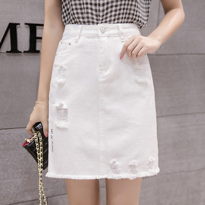 Fusta de denim scurtă, de actualitate, cu talie înaltă, în alb