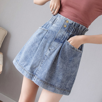 Fusta dama casual din denim in doua culori cu talie elastica