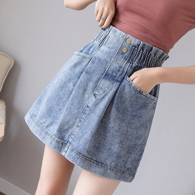 Fusta dama casual din denim in doua culori cu talie elastica