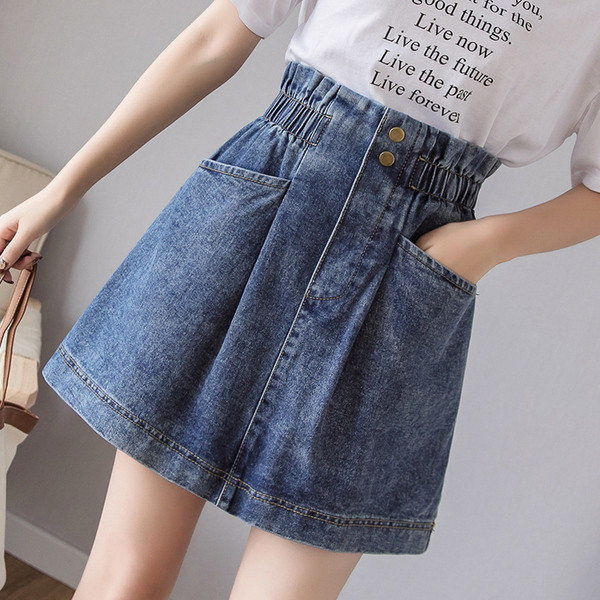 Fusta dama casual din denim in doua culori cu talie elastica