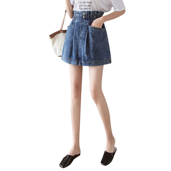 Fusta dama casual din denim in doua culori cu talie elastica