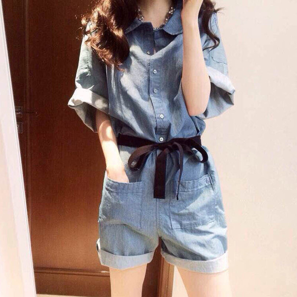 Γυναικεία ολόσωμη φόρμα  denim με φαρδιά μανίκια