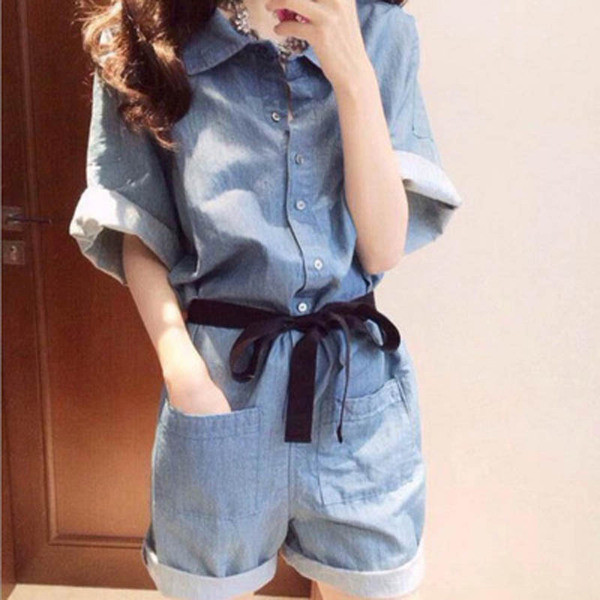 Γυναικεία ολόσωμη φόρμα  denim με φαρδιά μανίκια