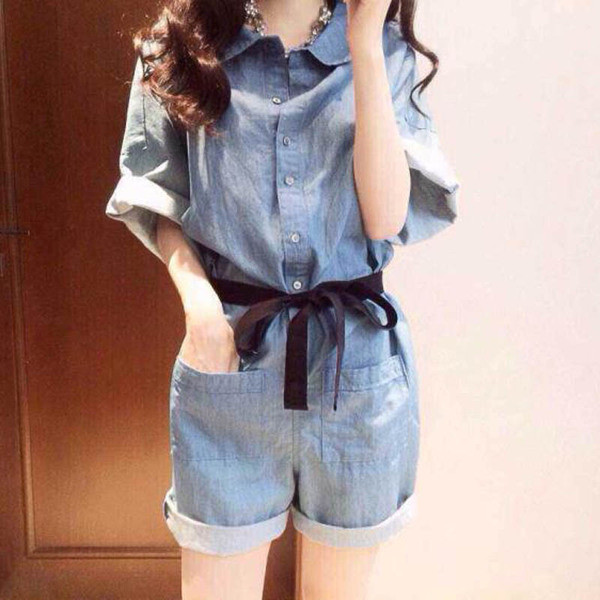 Γυναικεία ολόσωμη φόρμα  denim με φαρδιά μανίκια