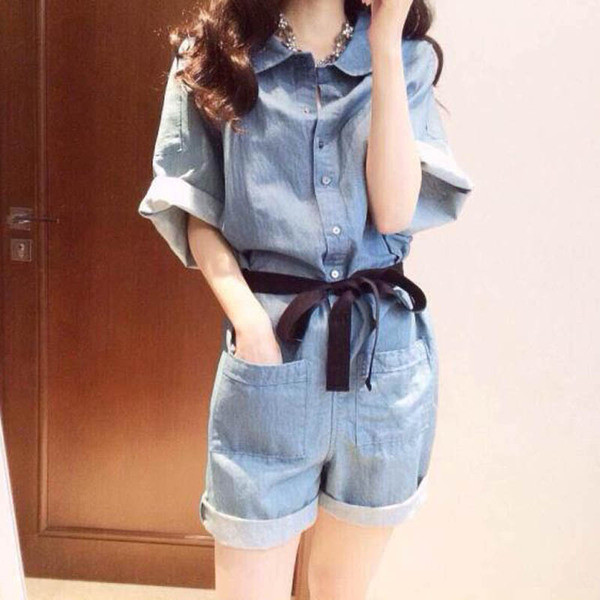 Γυναικεία ολόσωμη φόρμα  denim με φαρδιά μανίκια