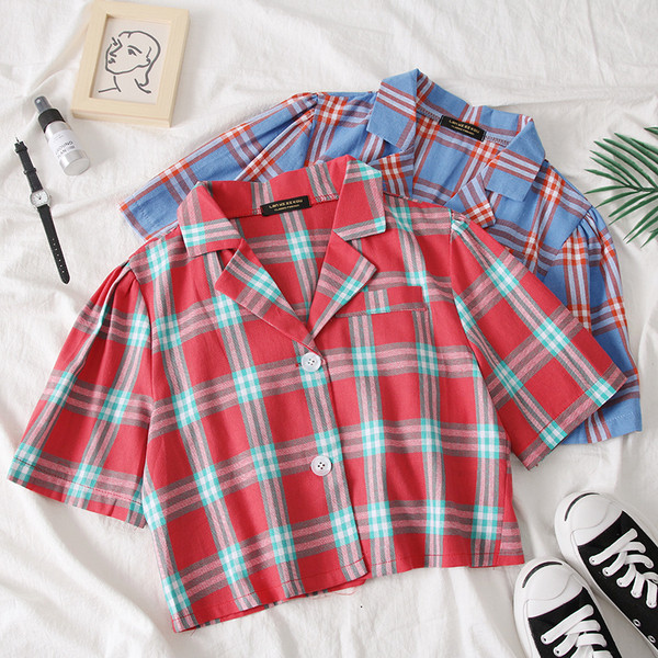 Camasa de dama in carouri stil nou model cu nasturi in doua culori