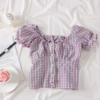 Bluza de dama in carouri model nou cu umerii goi