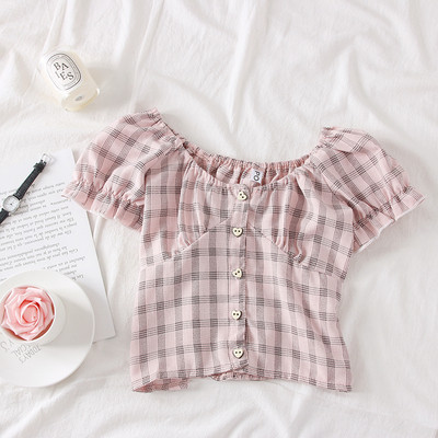 Bluza de dama in carouri model nou cu umerii goi