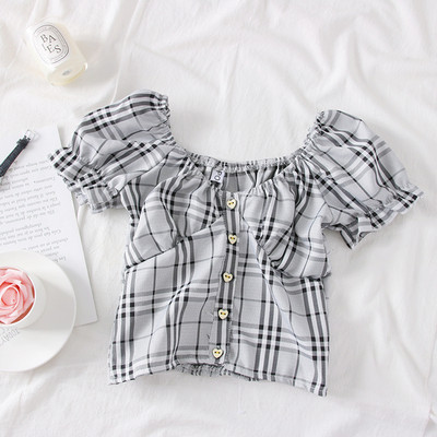 Bluza de dama in carouri model nou cu umerii goi