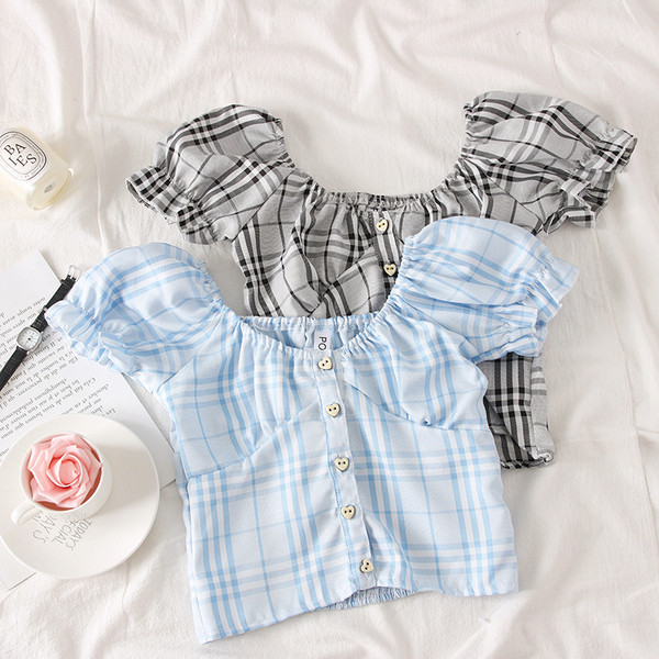 Bluza de dama in carouri model nou cu umerii goi