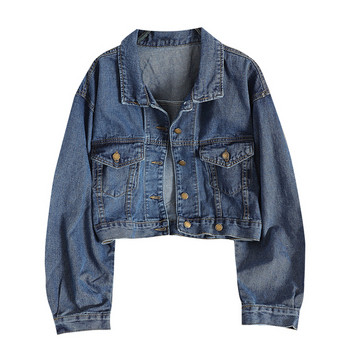 Jacheta de dama casual din denim cu buzunare in culori deschise si inchise