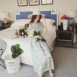 Rochie moderna de dama lunga in trei culori cu motive florale