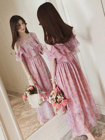 Rochie moderna de dama lunga in trei culori cu motive florale