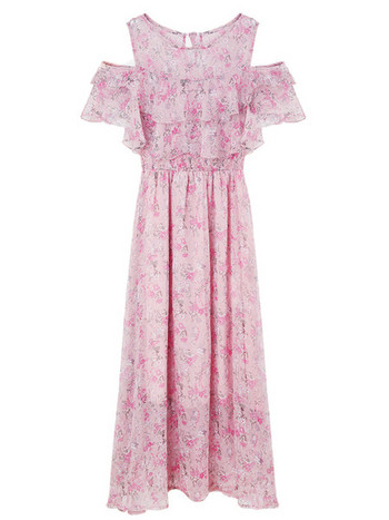 Rochie moderna de dama lunga in trei culori cu motive florale