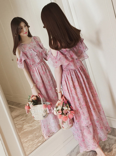 Rochie moderna de dama lunga in trei culori cu motive florale