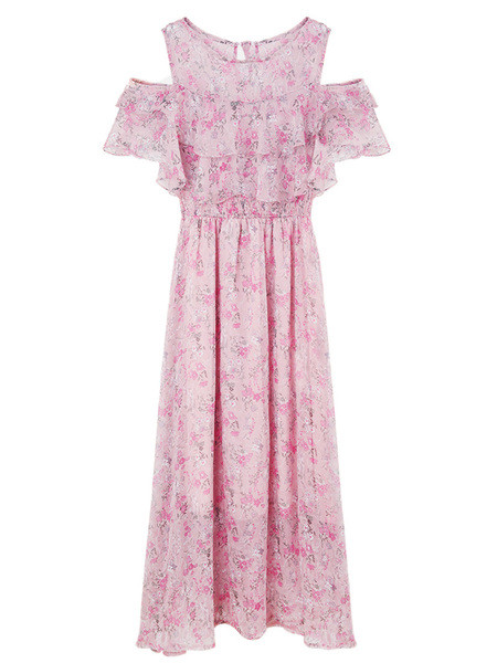 Rochie moderna de dama lunga in trei culori cu motive florale