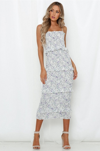 Rochie de dama eleganta cu bretele subtiri model lung cu model floral