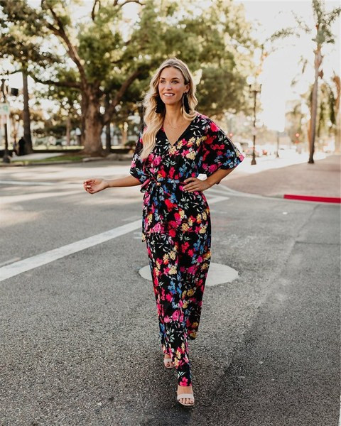 Rochie lungă colorată de damă până la 3XL și mânecă lotus