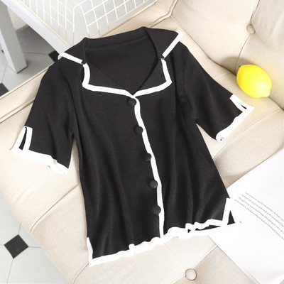 Bluză de damă modernă cu mâneci scurte și guler în mai multe culori